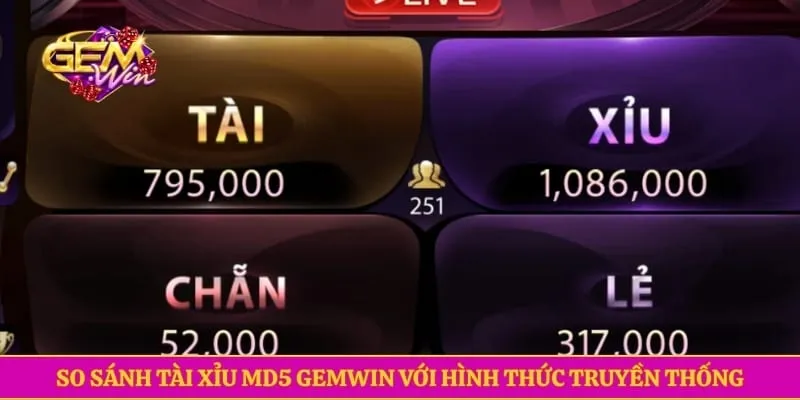 So sánh tài xỉu MD5 GEMWIN với hình thức truyền thống
